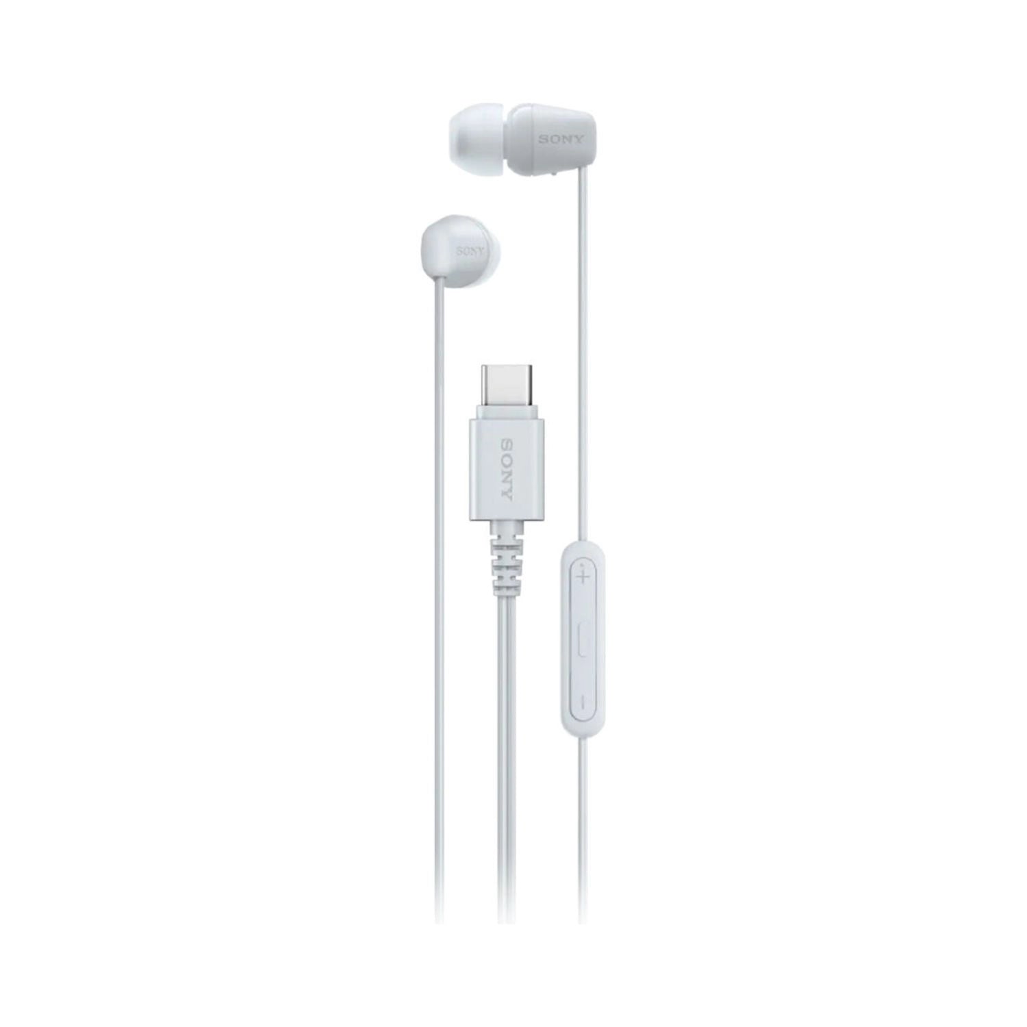 White IER-EX15C wired in-ear headphones with USBโC plug and inline control buttons